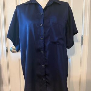 Women’s oversized  Navy Blue Short Sleeve silk Shirt